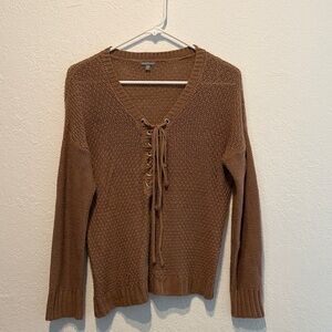 Charlotte Russe Dusty Rose Lace-Up V-Neck Knit Sweater size M Metal Soft Autumn